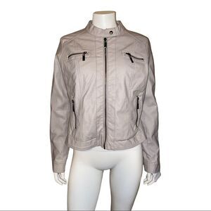 Jou Jou Juniors Light Gray Faux-Fur-Lined Moto Jacket Extra Large NWT